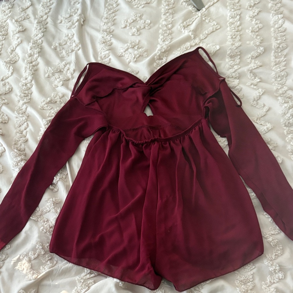 Burgundy Romper - Picture 2 of 4